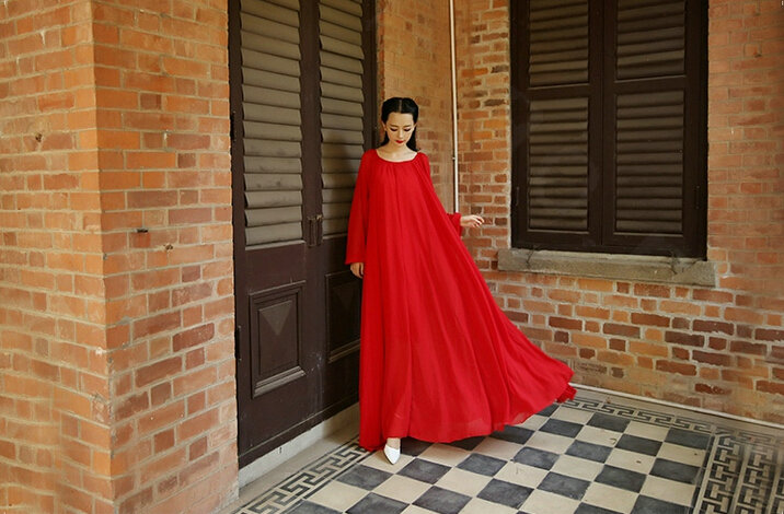Sweet Dresses Summer Girls Bohemian Coast Lantern Long Sleeve Chiffon Long - Red