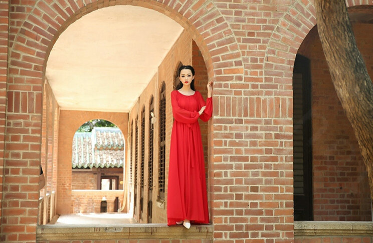 Sweet Dresses Summer Girls Bohemian Coast Lantern Long Sleeve Chiffon Long - Red