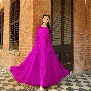 Sweet Dresses Summer Girls Bohemian Coast Lantern Long Sleeve Chiffon Long - Rose