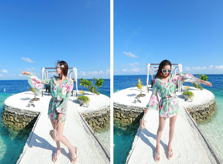 Sweet Dresses Summer Girls Floral Bohemian Coast Long Sleeve Chiffon Short - Blue