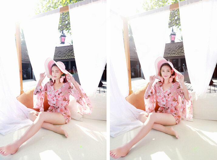 Sweet Dresses Summer Girls Floral Bohemian Coast Long Sleeve Chiffon Short - Pink