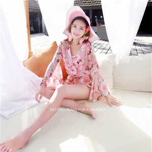 Sweet Dresses Summer Girls Floral Bohemian Coast Long Sleeve Chiffon Short - Pink