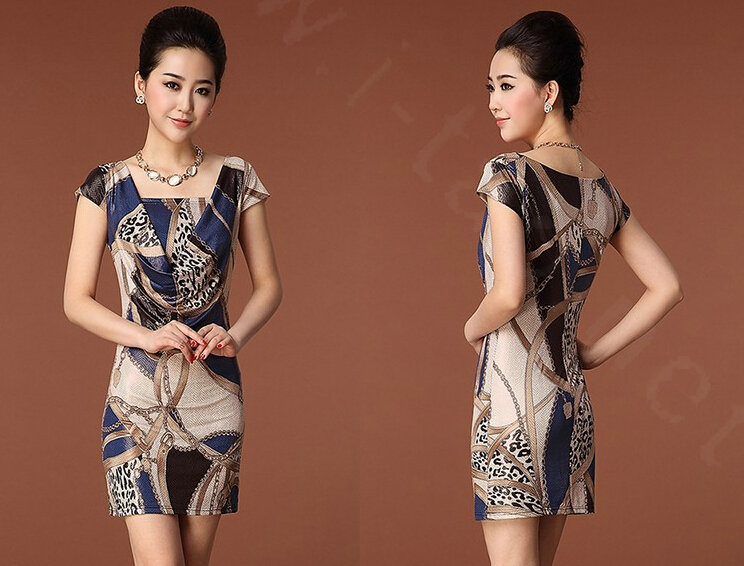 Temperament Dresses Summer Women Leopard Print Plus Size - Blue