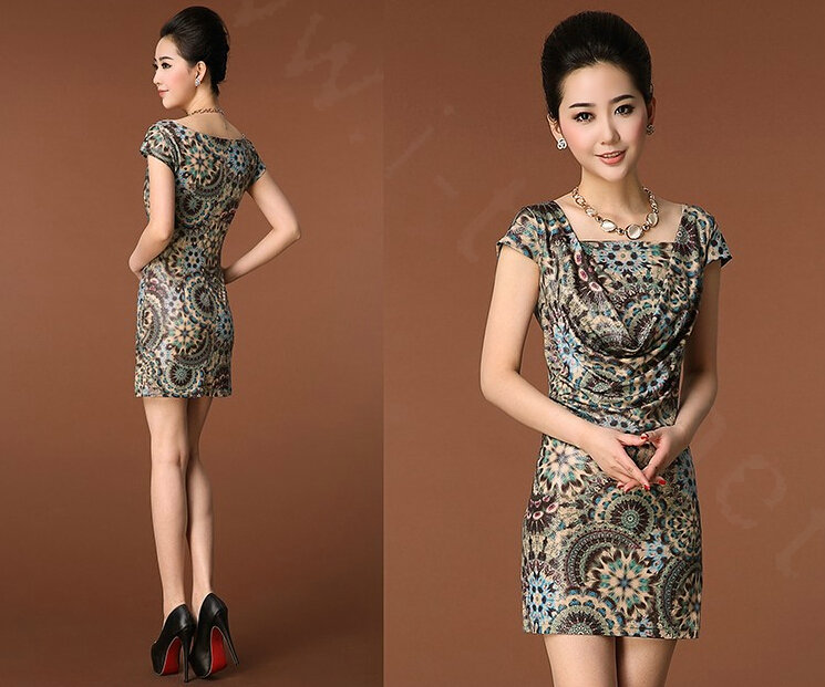 Temperament Dresses Summer Women Leopard Print Plus Size - Green