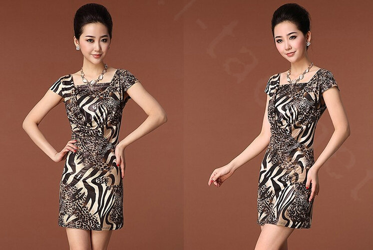 Temperament Dresses Summer Women Leopard Print Zebra Print - Coffee
