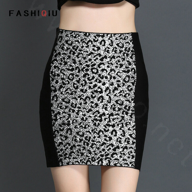 Temperament Dresses Winter Women Leopard Print Semi Knitted - Black White