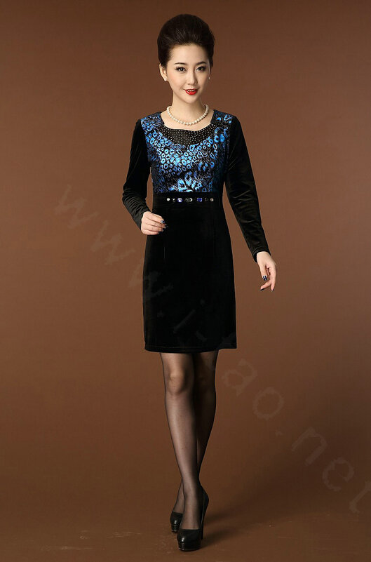 Temperament Dresses Winter Women Sparkly Leopard Print Plus Size Diamond - Blue