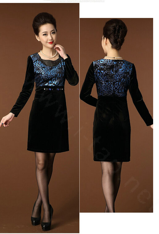 Temperament Dresses Winter Women Sparkly Leopard Print Plus Size Diamond - Blue