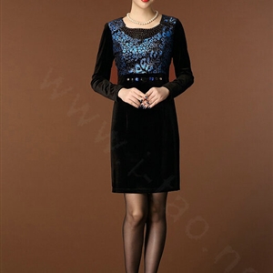 Temperament Dresses Winter Women Sparkly Leopard Print Plus Size Diamond - Blue