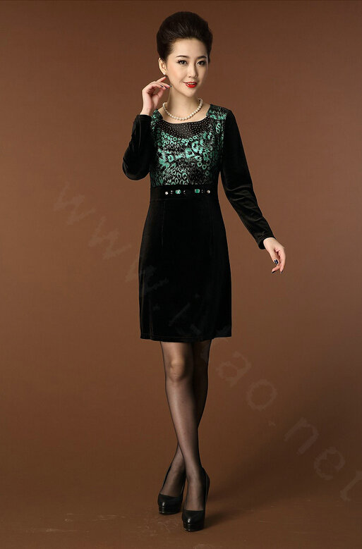 Temperament Dresses Winter Women Sparkly Leopard Print Plus Size Diamond - Green