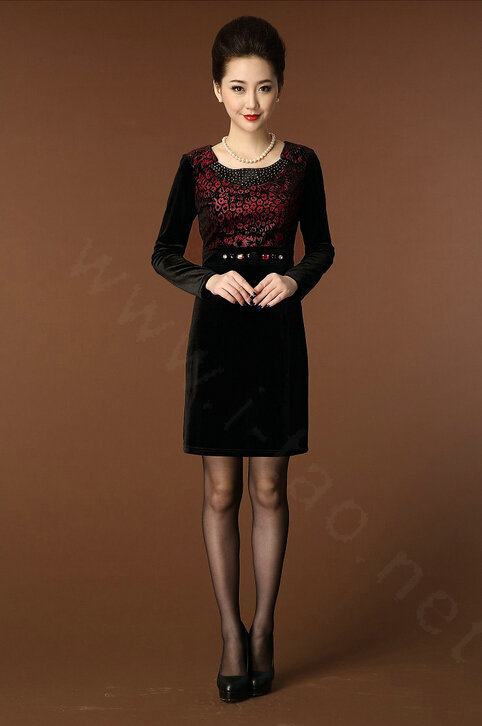 Temperament Dresses Winter Women Sparkly Leopard Print Plus Size Diamond - Red