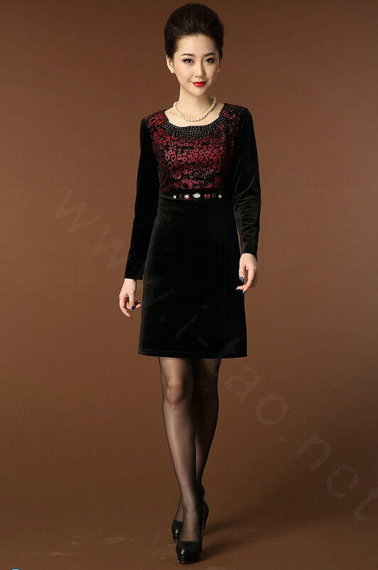 Temperament Dresses Winter Women Sparkly Leopard Print Plus Size Diamond - Red