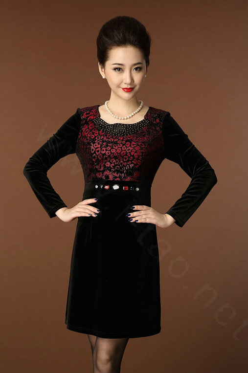 Temperament Dresses Winter Women Sparkly Leopard Print Plus Size Diamond - Red