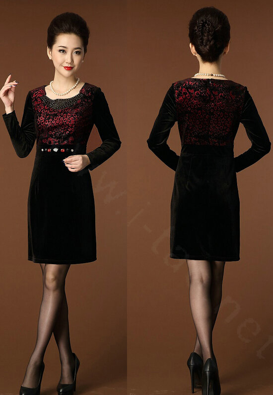 Temperament Dresses Winter Women Sparkly Leopard Print Plus Size Diamond - Red