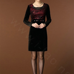Temperament Dresses Winter Women Sparkly Leopard Print Plus Size Diamond - Red