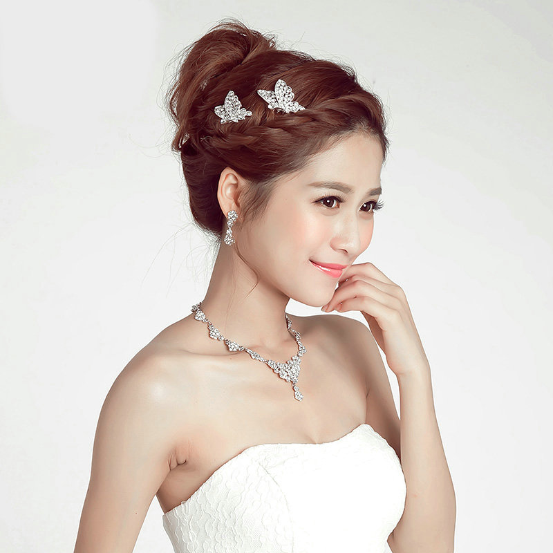 2 pcs Crystal Alloy Butterfly Bride Hair Combs Women Wedding Hair Accessories - Sliver