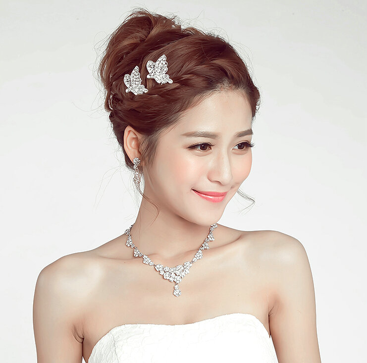 2 pcs Crystal Alloy Butterfly Bride Hair Combs Women Wedding Hair Accessories - Sliver