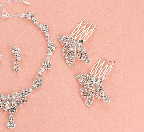 2 pcs Crystal Alloy Butterfly Bride Hair Combs Women Wedding Hair Accessories - Sliver