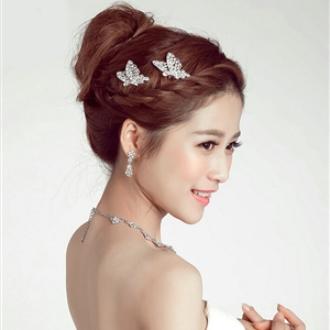 2 pcs Crystal Alloy Butterfly Bride Hair Combs Women Wedding Hair Accessories - Sliver
