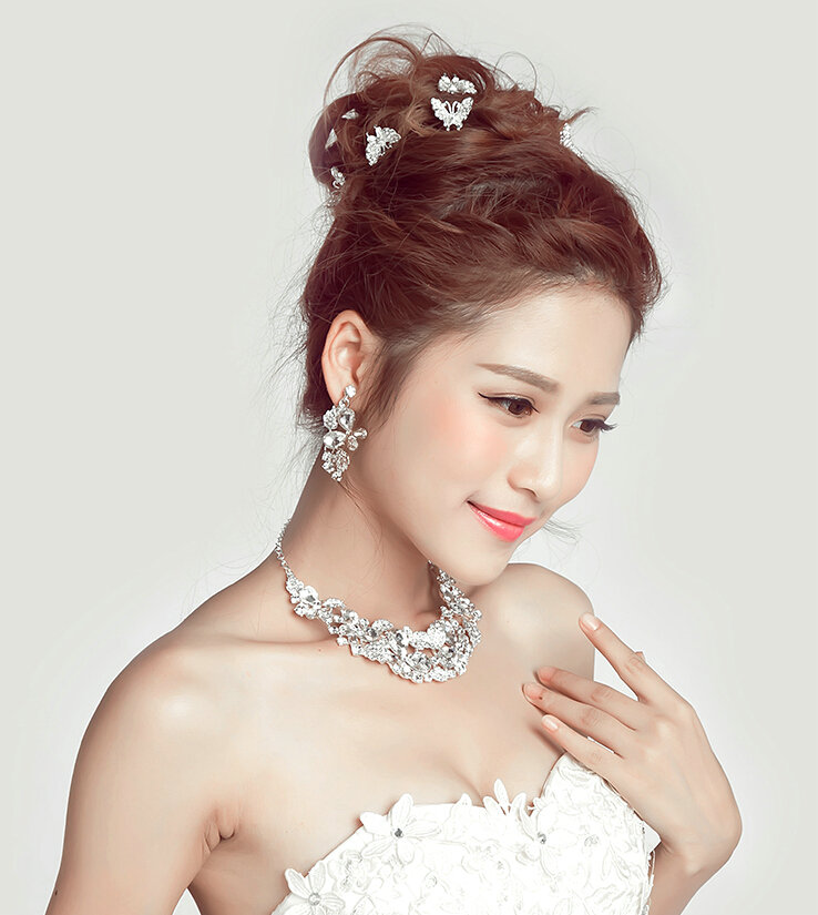 2 pcs Crystal Alloy Butterfly Bride U-shaped Hairpins Women Wedding Hair Clip - Sliver