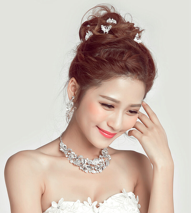 2 pcs Crystal Alloy Butterfly Bride U-shaped Hairpins Women Wedding Hair Clip - Sliver