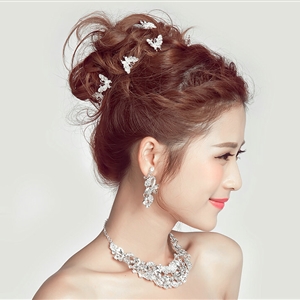 2 pcs Crystal Alloy Butterfly Bride U-shaped Hairpins Women Wedding Hair Clip - Sliver
