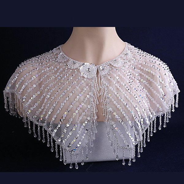 2016 New Luxury Bridal Crystal Beads Lace Sequins Shoulder Yarn Wedding Veil Tassel Shawls