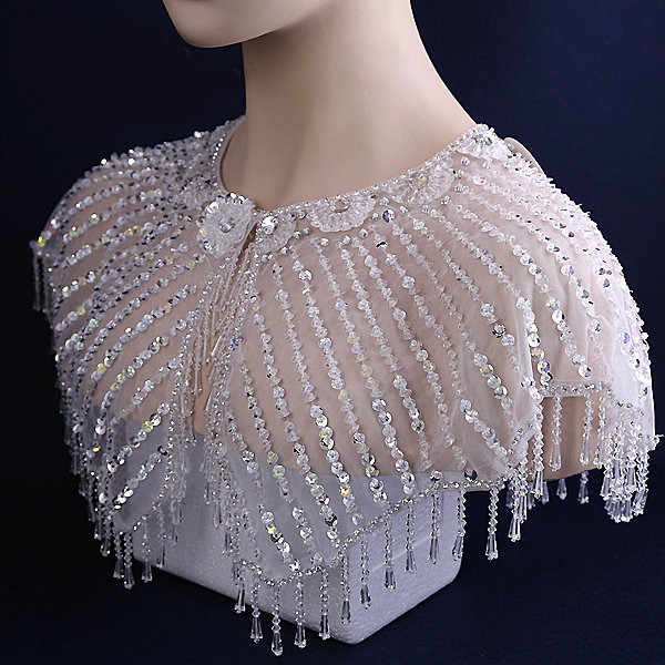 2016 New Luxury Bridal Crystal Beads Lace Sequins Shoulder Yarn Wedding Veil Tassel Shawls