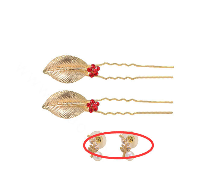 6pcs Rhinestone Alloy Leaves Bride U-shaped Hairpins Women Wedding Hair Clip - Gold
