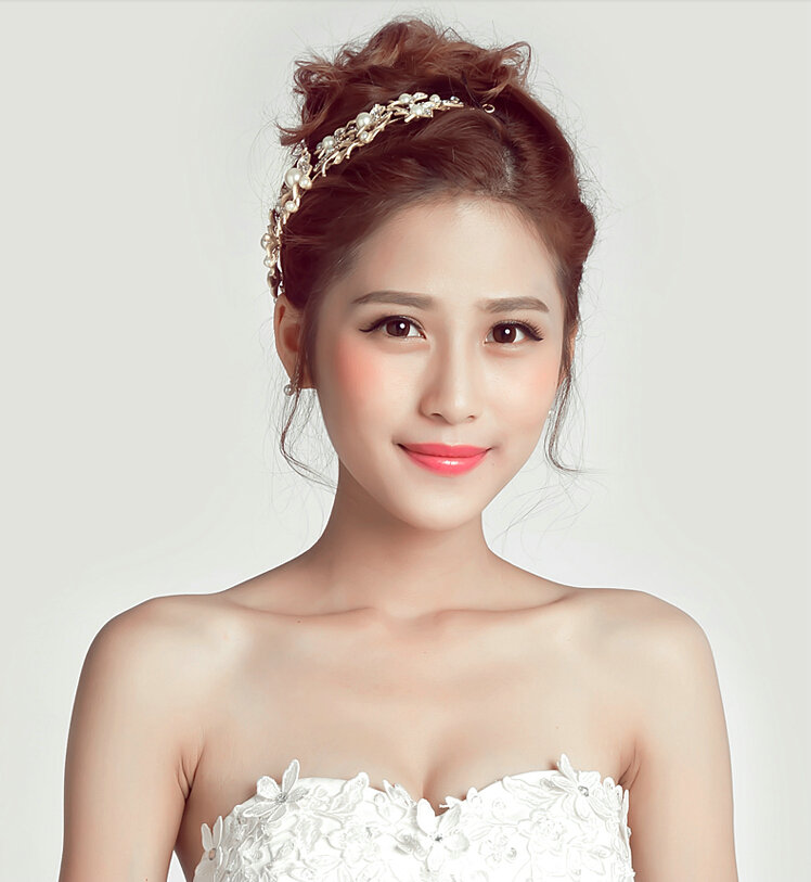 Alloy Leaf Rhinestone Flower Bridal Headbands Earrings Women Princess Style Jewelry Sets - Gold