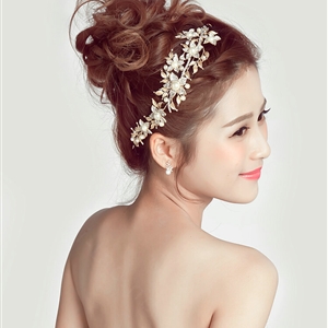 Alloy Leaf Rhinestone Flower Bridal Headbands Earrings Women Princess Style Jewelry Sets - Gold