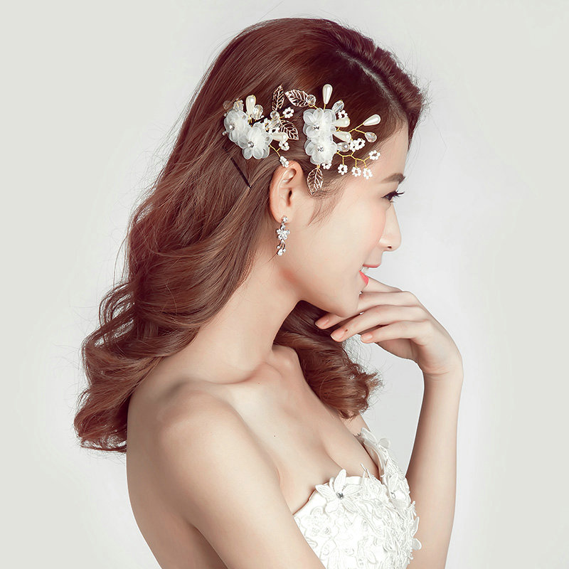 Alloy Leaves Crystal Flower Bride Hair Combs Women Wedding Hair Accessories - White