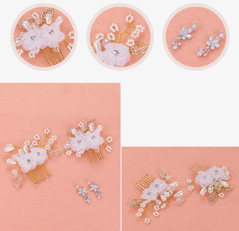 Alloy Leaves Crystal Flower Bride Hair Combs Women Wedding Hair Accessories - White