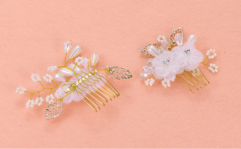 Alloy Leaves Crystal Flower Bride Hair Combs Women Wedding Hair Accessories - White