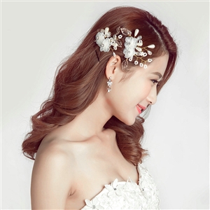 Alloy Leaves Crystal Flower Bride Hair Combs Women Wedding Hair Accessories - White