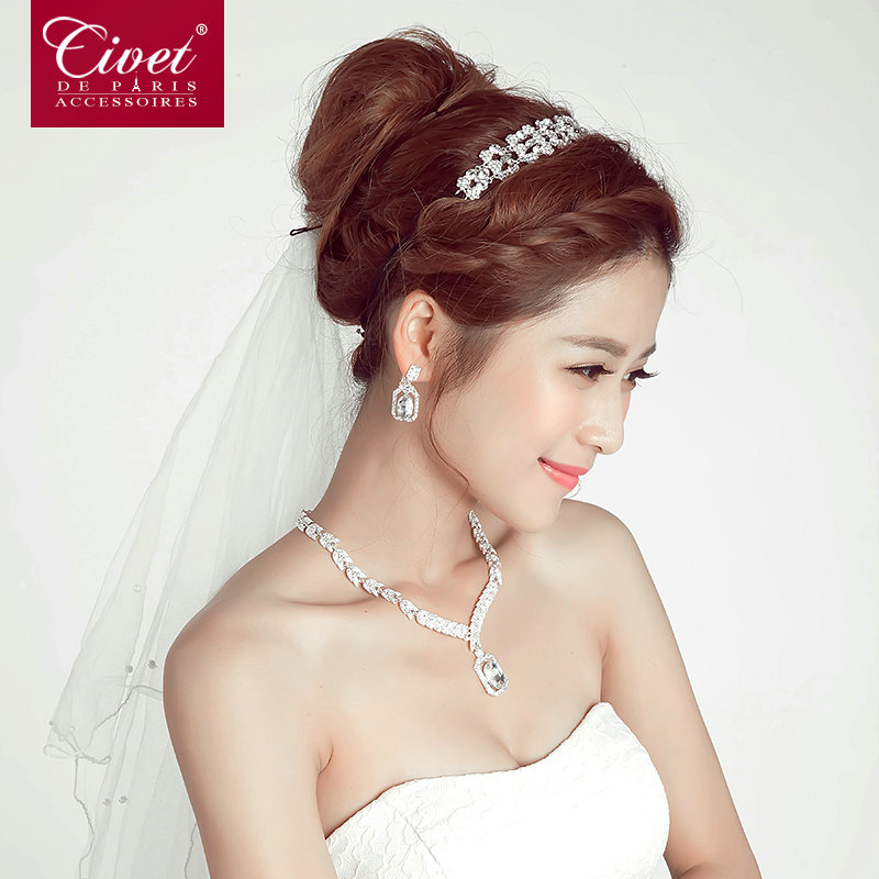 Alloy Rhinestone Bride Jewelry Sets Necklace Earrings Women Dinner Accessories - White