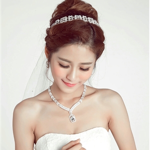 Alloy Rhinestone Bride Jewelry Sets Necklace Earrings Women Dinner Accessories - White