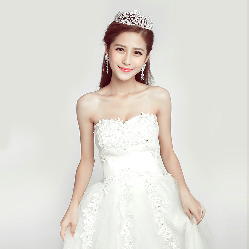 Alloy Rhinestone Flower Bridal Jewelry Tiaras Earring Women Wedding Sets 2pcs - White