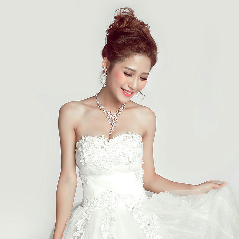 Alloy Rhinestone Flower Bride Jewelry Sets Necklace Earrings Women Wedding Accessories - Silver