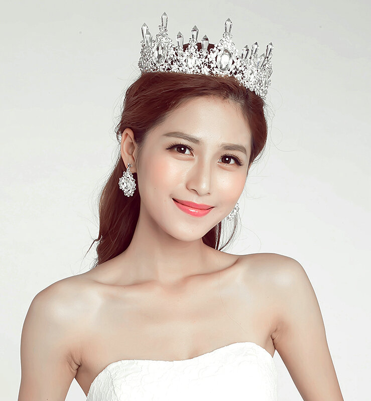 Alloy Rhinestone Hills Bridal Jewelry Tiaras Earring Women Wedding Sets 2pcs - White