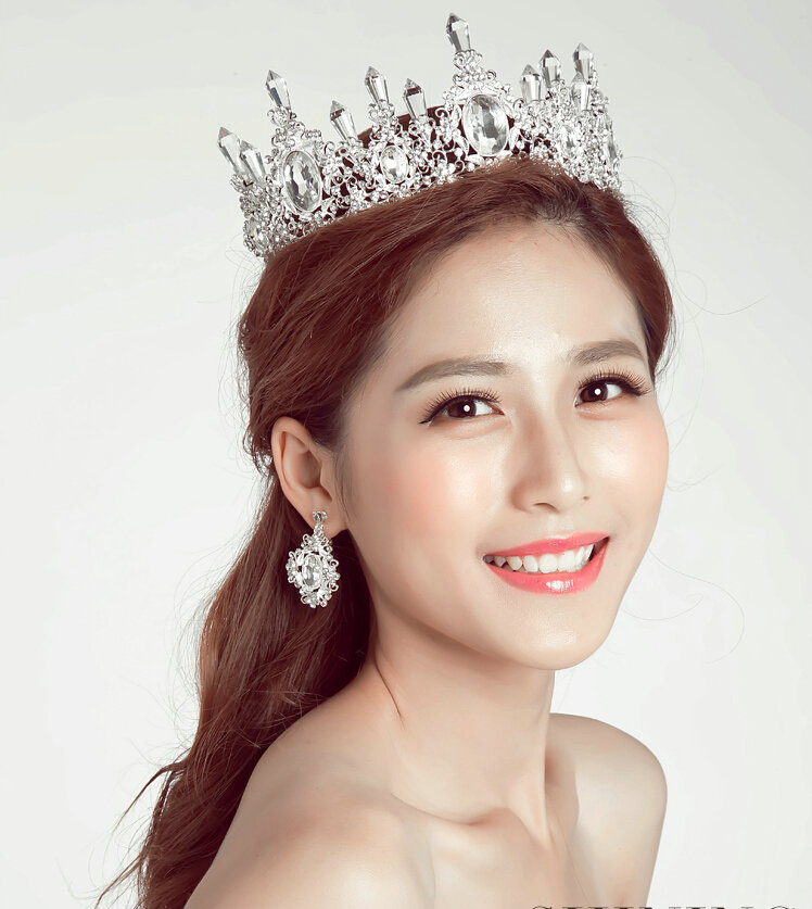 Alloy Rhinestone Hills Bridal Jewelry Tiaras Earring Women Wedding Sets 2pcs - White