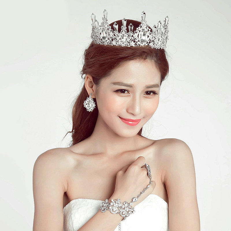 Alloy Rhinestone Hills Bridal Jewelry Tiaras Earring Women Wedding Sets 2pcs - White
