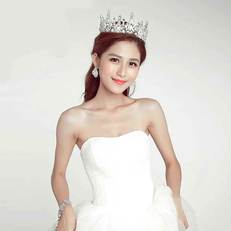 Alloy Rhinestone Hills Bridal Jewelry Tiaras Earring Women Wedding Sets 2pcs - White