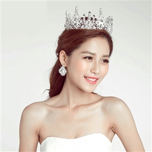 Alloy Rhinestone Hills Bridal Jewelry Tiaras Earring Women Wedding Sets 2pcs - White