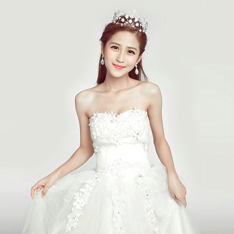 Alloy Rhinestone Hollow Flower Bridal Jewelry Tiaras Earring Women Pageant Sets 2pcs - White