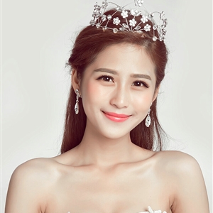 Alloy Rhinestone Hollow Flower Bridal Jewelry Tiaras Earring Women Pageant Sets 2pcs - White