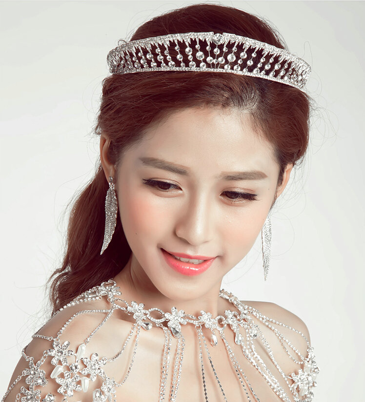 Alloy Rhinestone Hollow Leaves Bridal Jewelry Tiaras Earring Beauty Pageant Sets 2pcs - White
