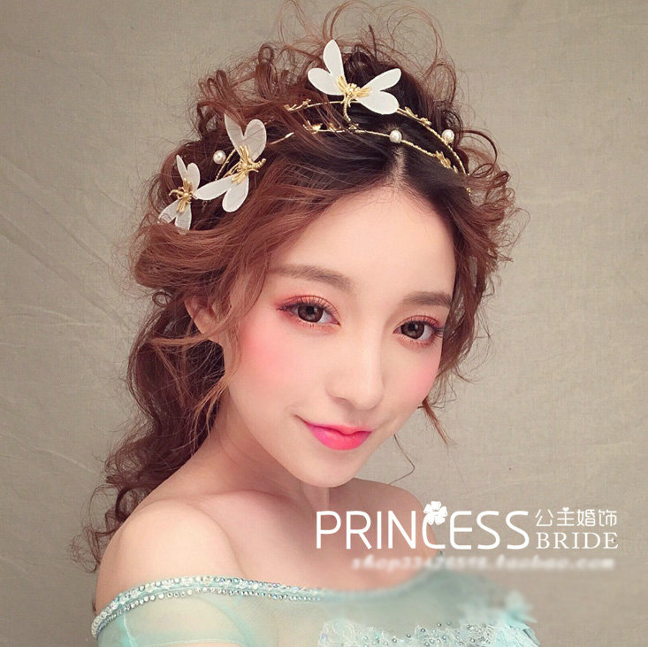 Baroque Bride Headdress Pearl Dragonfly Retro Alloy Hairbands Wedding Accessories - Gold