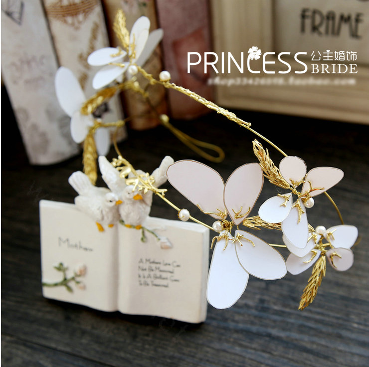 Baroque Bride Headdress Pearl Dragonfly Unique Alloy Hairbands Wedding Accessories - Gold