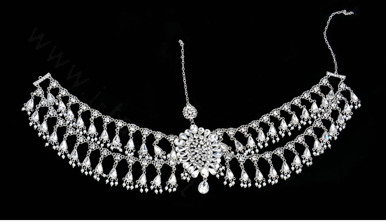 Beautiful Rhinestone Tassel Bohemia Bridal Teardrop Frontlet Stage Headband Hair Accessories - White